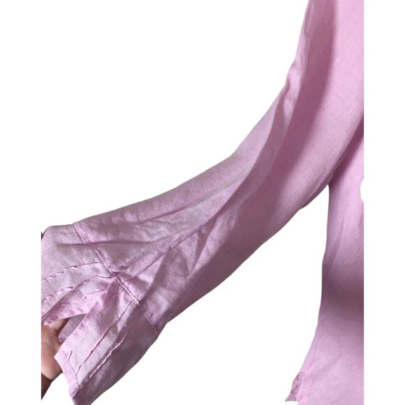 Russ Berens Top Women's Size Small Pink V-Neck Long Sleeve 100% Linen - Picture 5 of 6